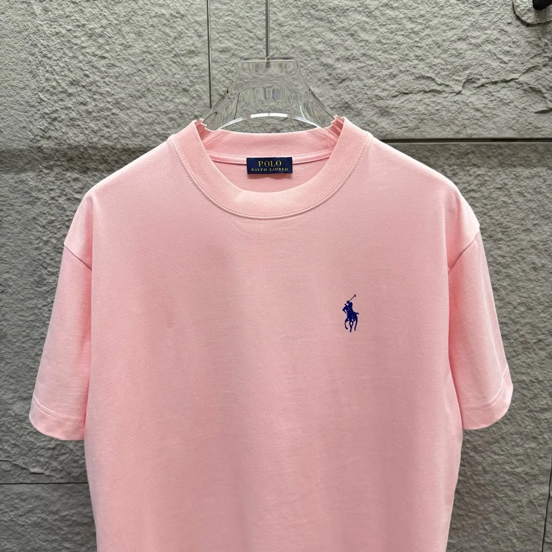P150 Polo* Ralph Lauren 2025 spring and summer new style Classic pony embroidery Customized double yarn plain cotton fabric Short-sleeved T-shirt Uniform for men and women Color: black white light pink light blue Size: S (90-130 pounds) M (120-150 pounds) L (140-165 pounds) XL (160-180 pounds) XXL (180-210 pounds)